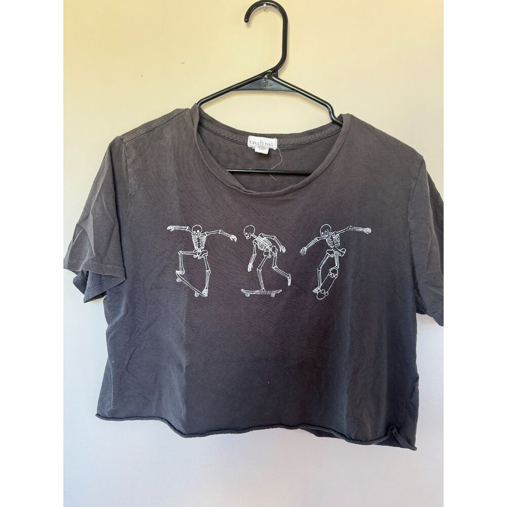 Full Tilt Skateboarding Skeletons Crop Tee - Dark Grey - Medium
